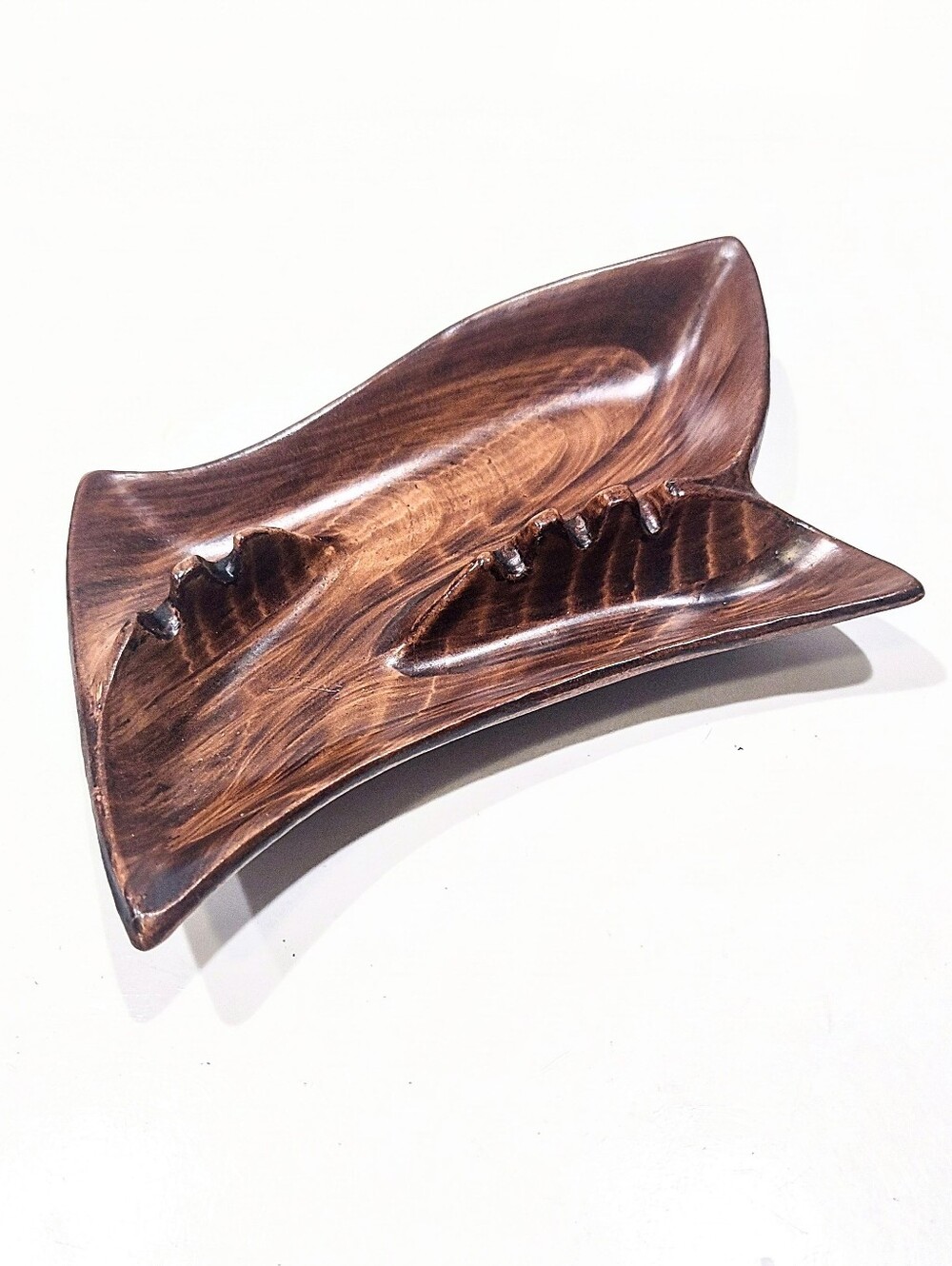 Vintage MCM Cal Style Pottery Ashtray 2510 Faux Bois Wood Grain Atomic Boomerang